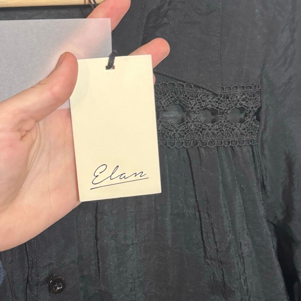 NWT Women's Size L Black Elan Eyelet Lace Bell Sleeve Button Down Cover Up Dress - Picture 6 of 9